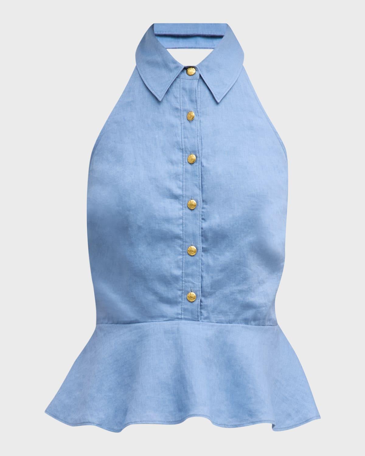 lancaster sleeveless halter peplum top