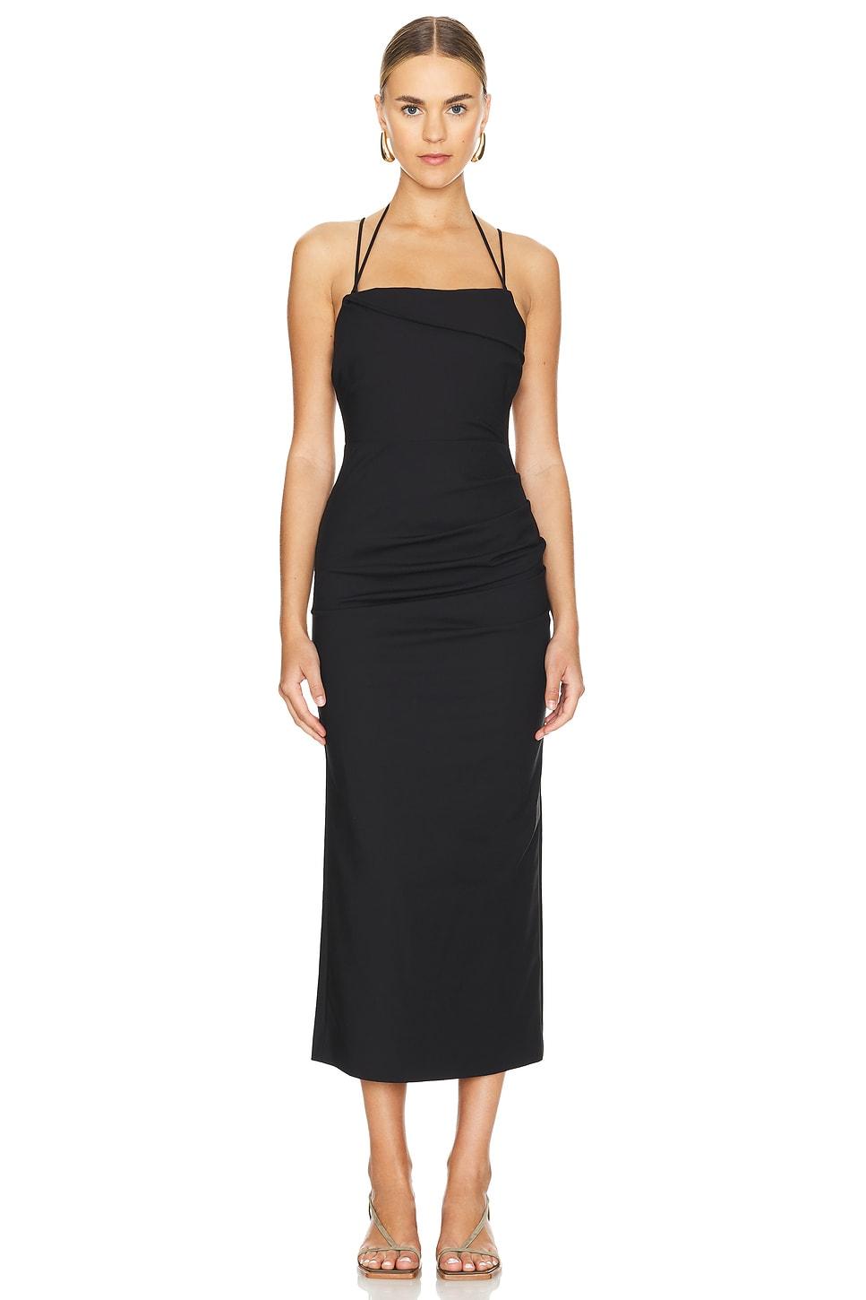 lani draped cross back midi dress