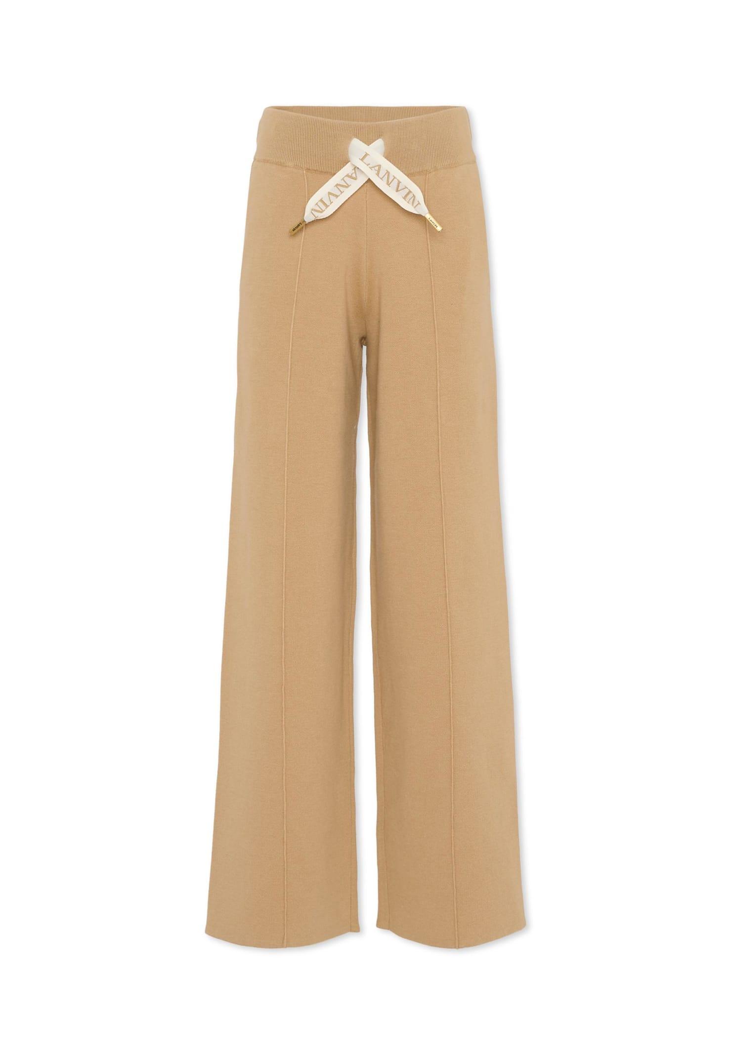 lanvin beige trousers for girl with logo