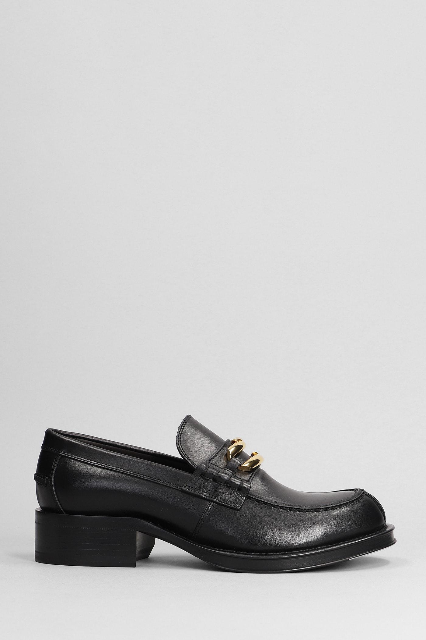 lanvin black leather medley loafers