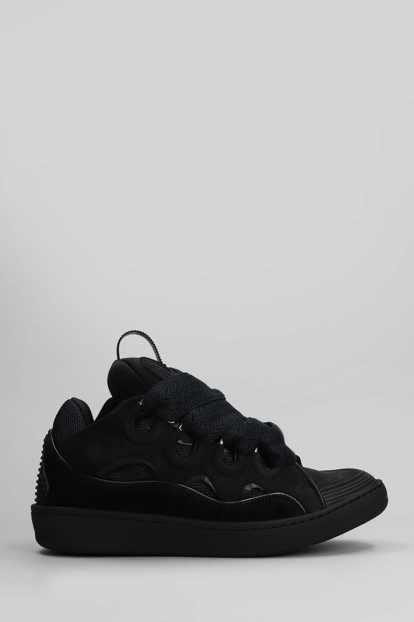 lanvin curb sneakers in black suede and leather