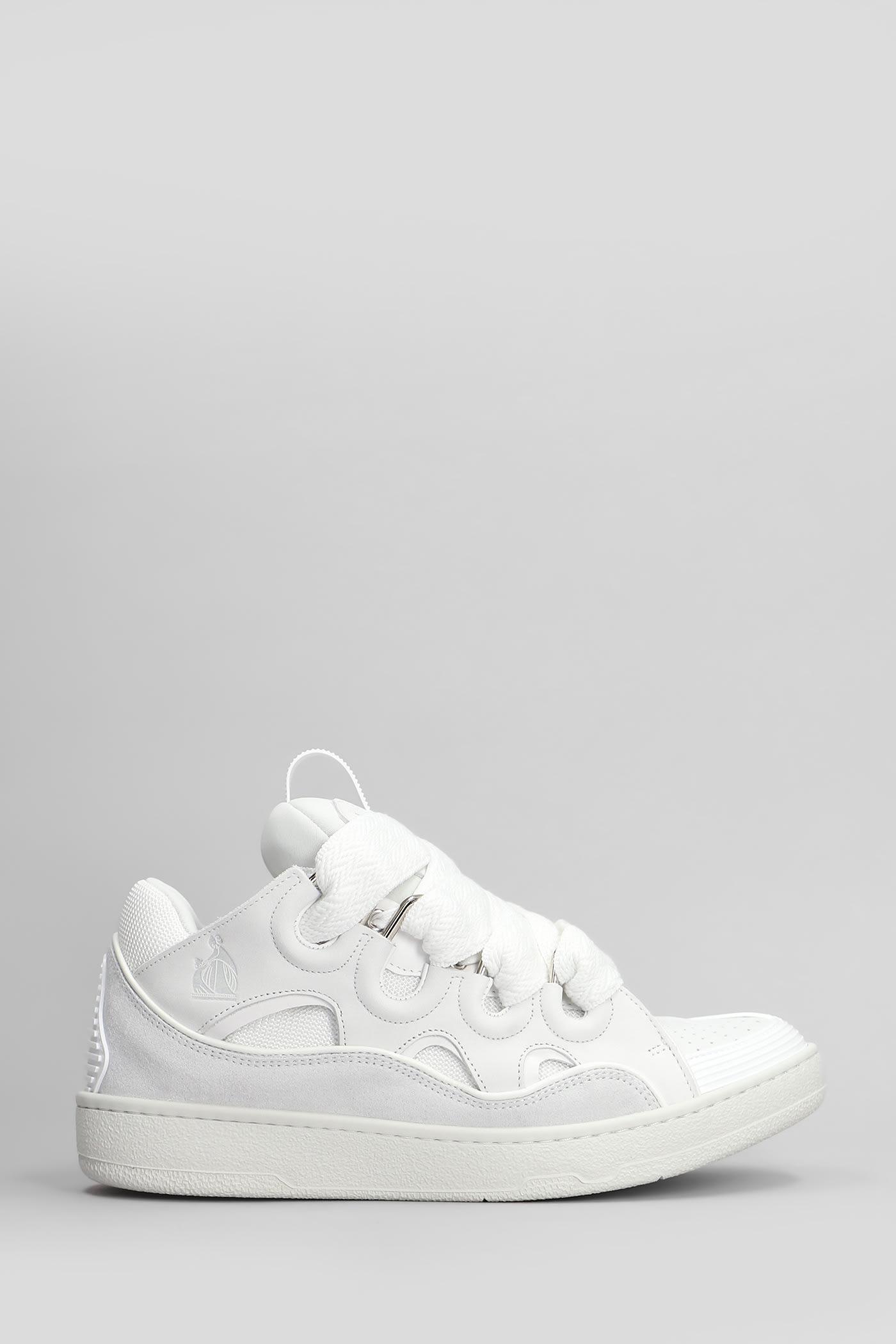 lanvin curb sneakers in white suede and leather