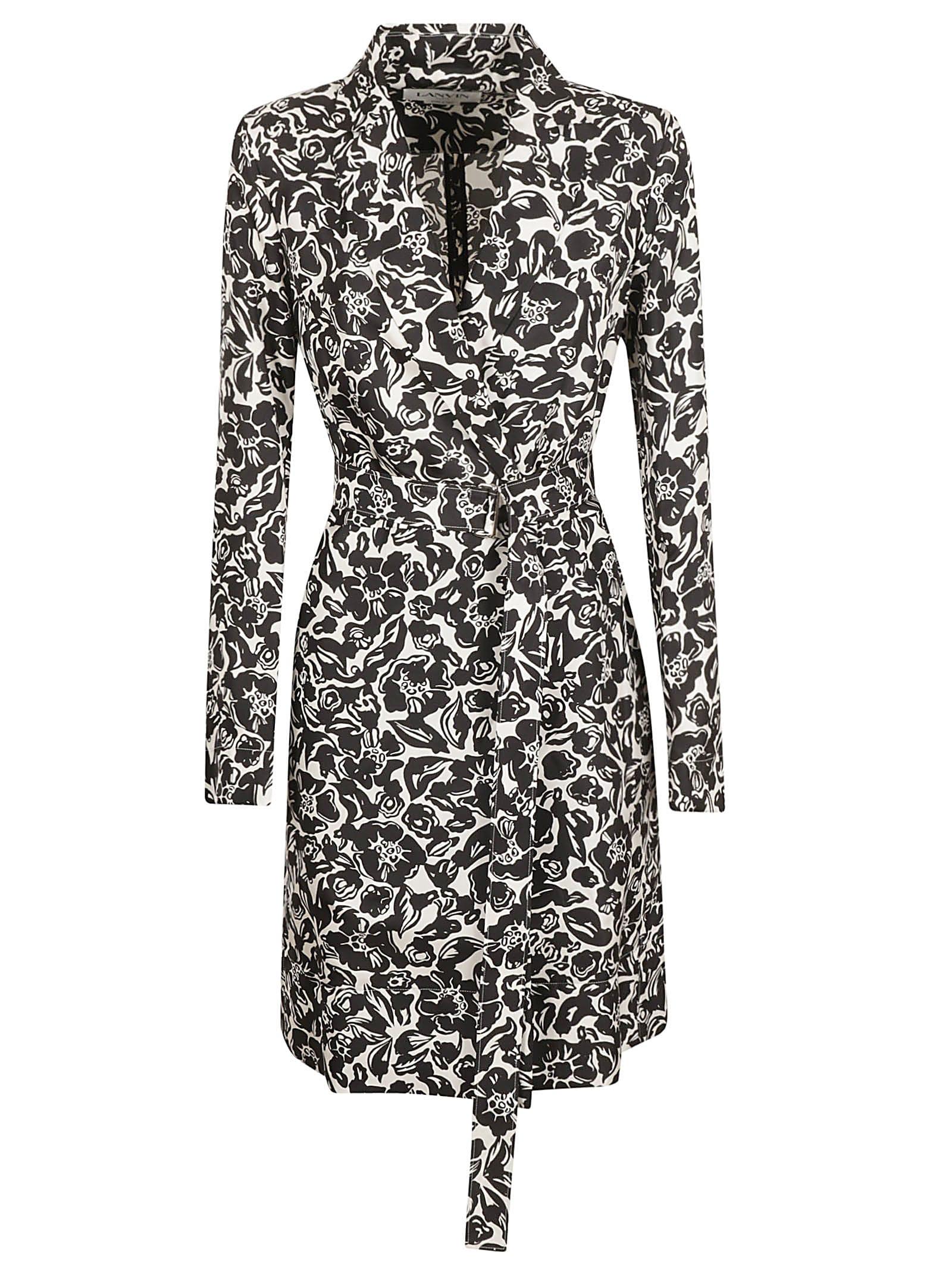 lanvin flower print wrap midi dress