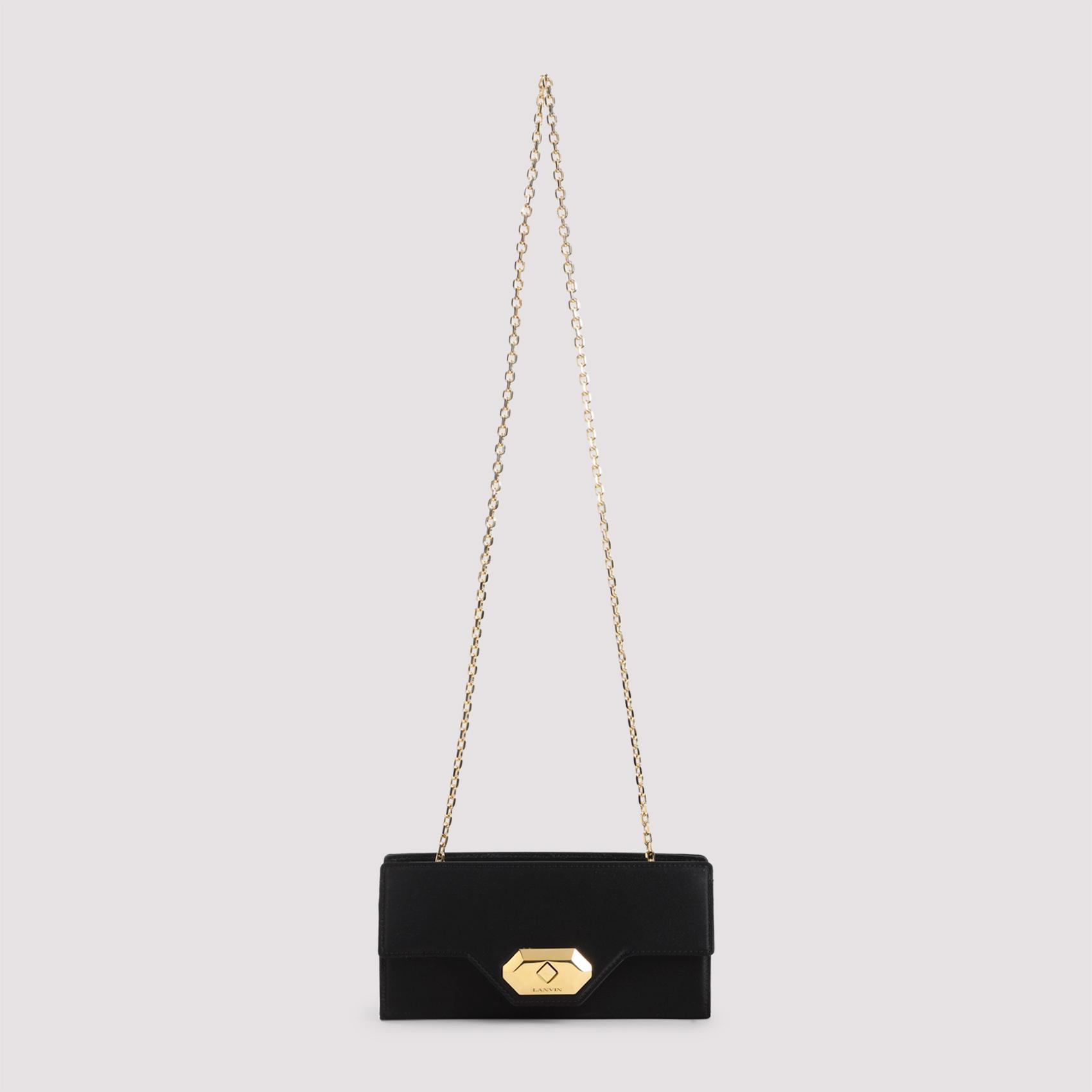 lanvin invitation evening small pouch black silk leather bag - women