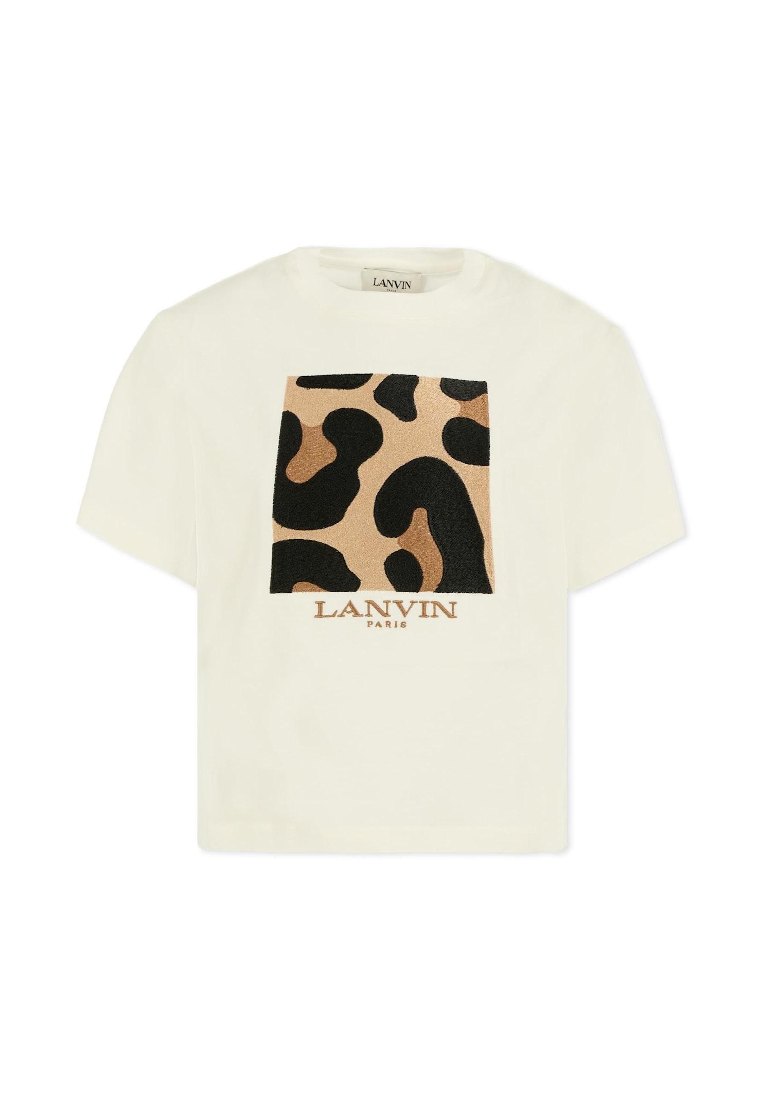 lanvin ivory t-shirt for girl with leopard print