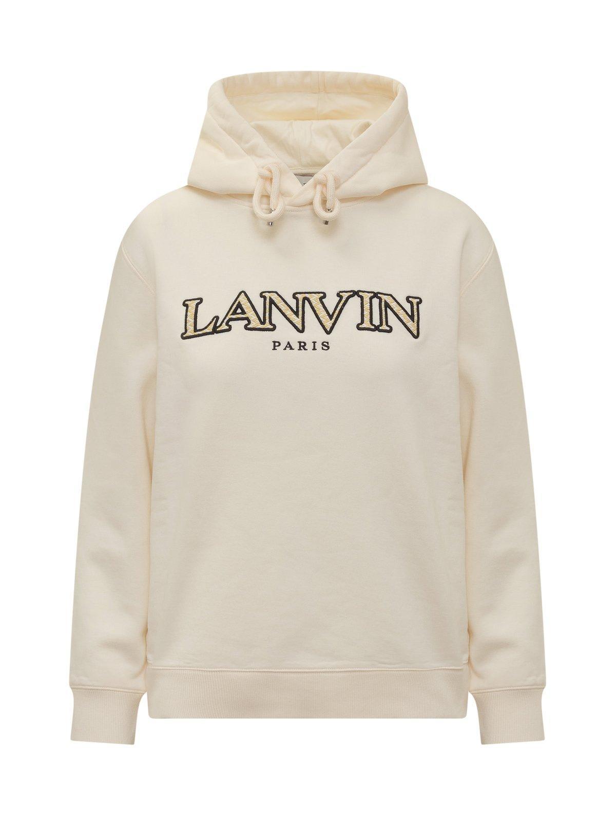 lanvin logo embroidered drawstring hoodie