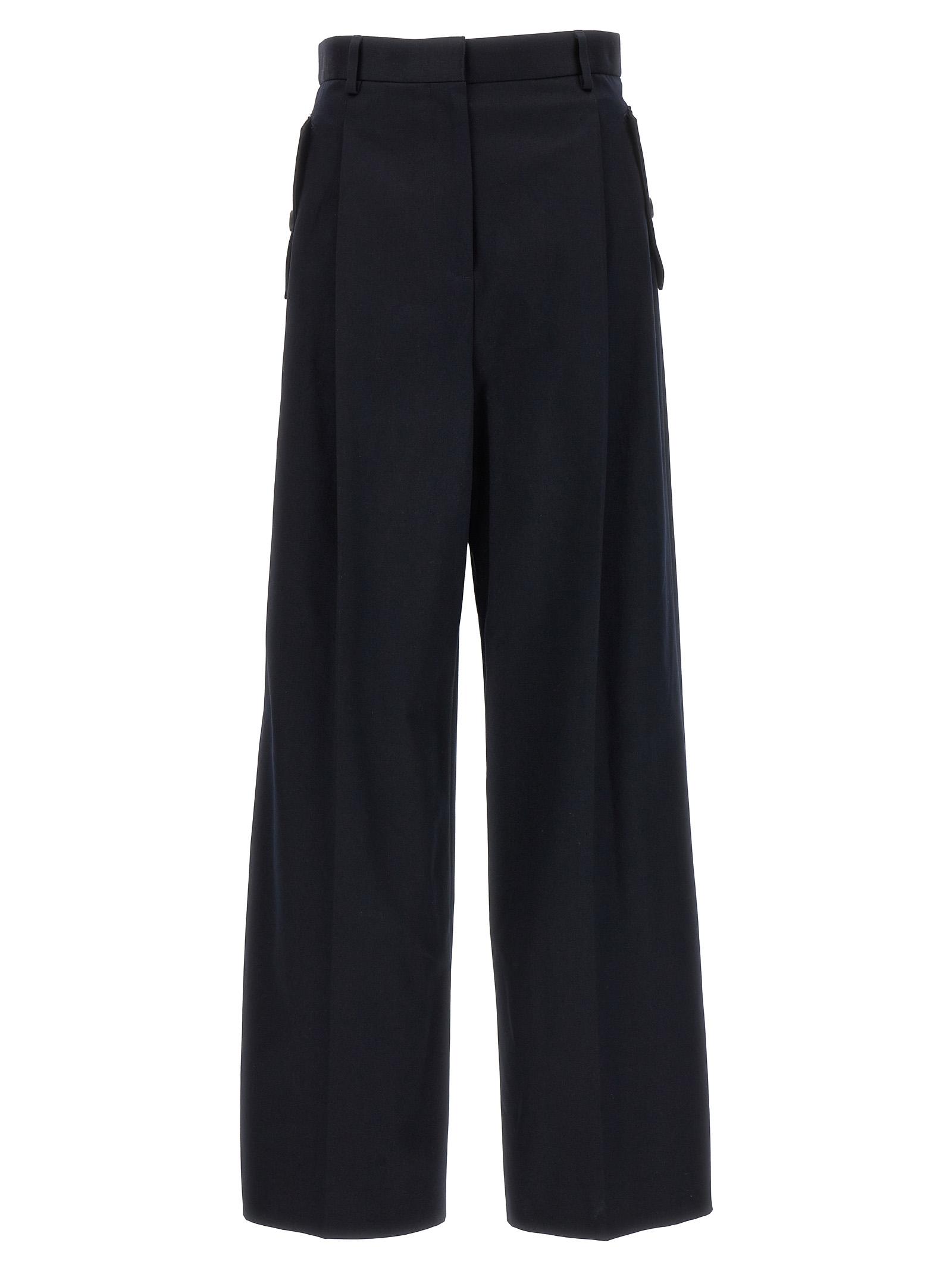 lanvin loose leg front pleat pants blue cotton - women