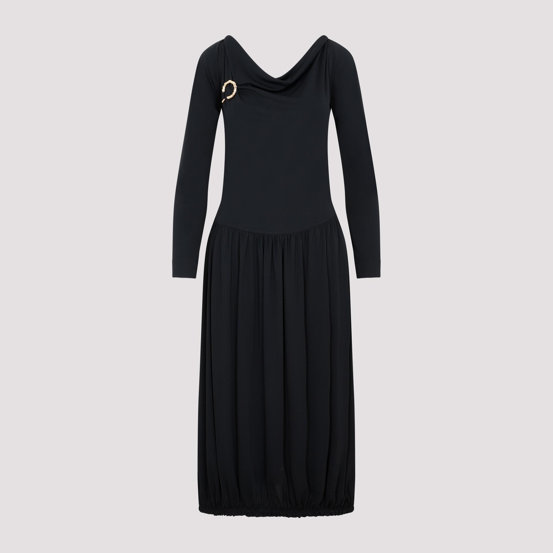 lanvin ls drape midi dress black polyamide acetate - women