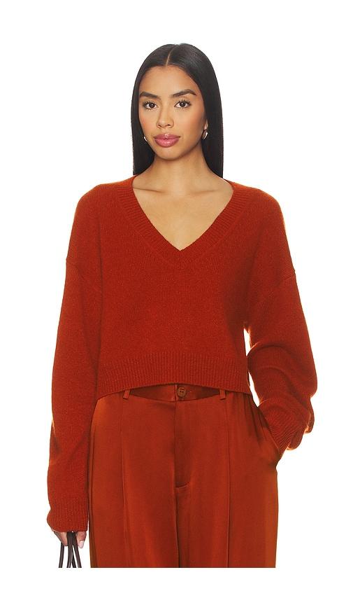 lapointe cashmere sweater in red, brown.