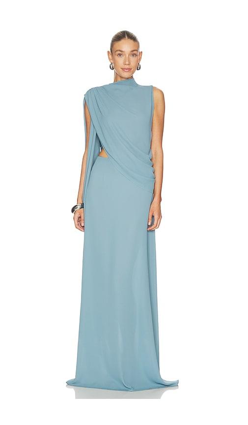 lapointe draped scarf top in blue.