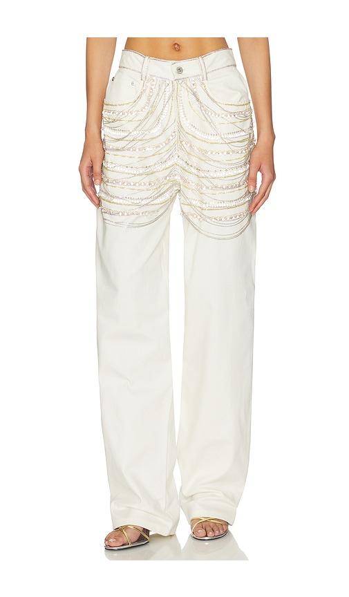 lapointe embroidered straight leg pant in cream.