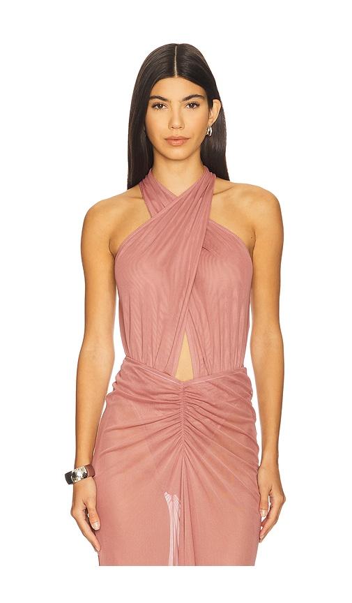 lapointe mesh halter cutout bodysuit in pink.