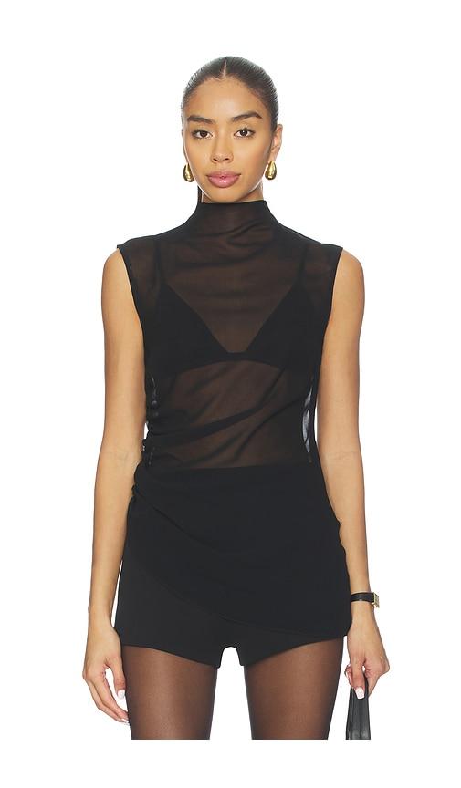 lapointe mock neck ruched top in black.
