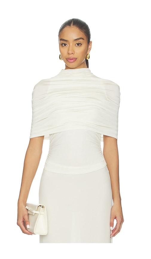 lapointe mock neck ruched top in cream.