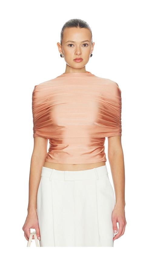 lapointe mock neck ruched top in rose.