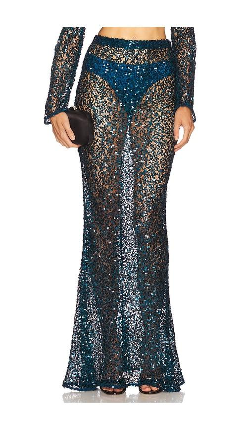 lapointe net paillette maxi skirt in teal.