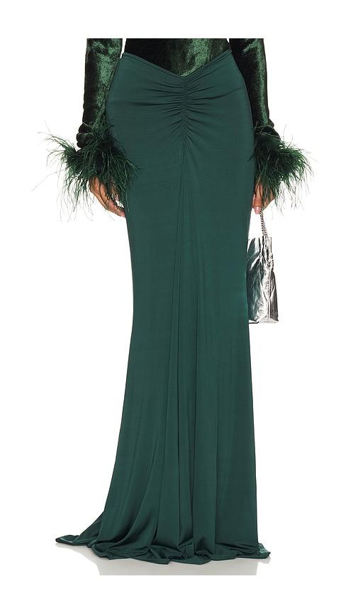 lapointe ruched maxi skirt in green.