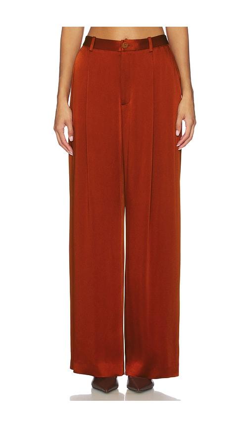 lapointe satin relaxed pleated pant in rust.