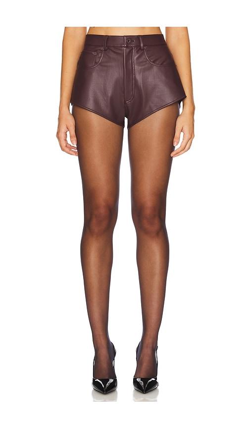 lapointe stretch faux leather mini short in burgundy.