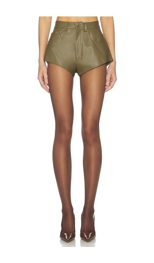 lapointe stretch faux leather mini short in olive.