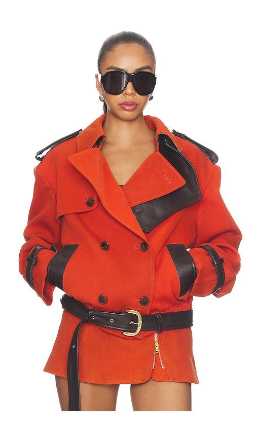 laquan smith double breasted cropped coat in orange.