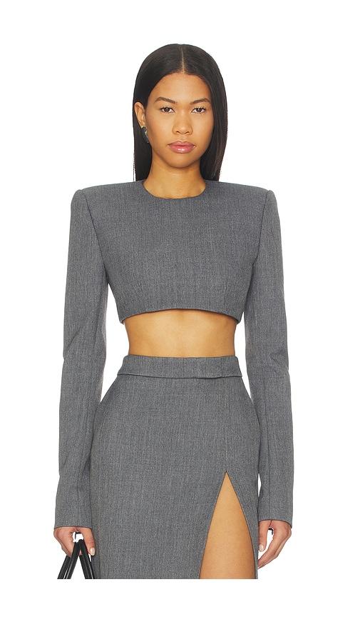 laquan smith long sleeve crop top in grey.