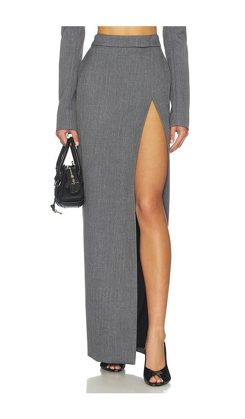 laquan smith maxi skirt with slit in grey.