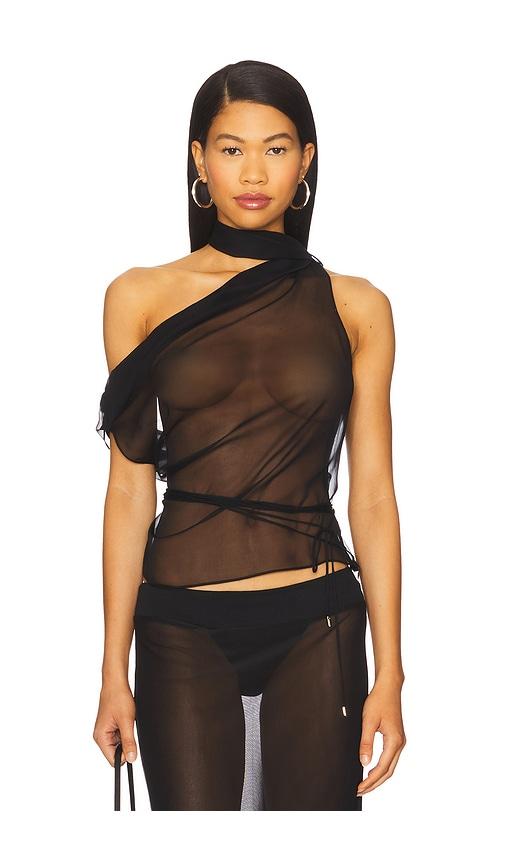 laquan smith scarf top in black.