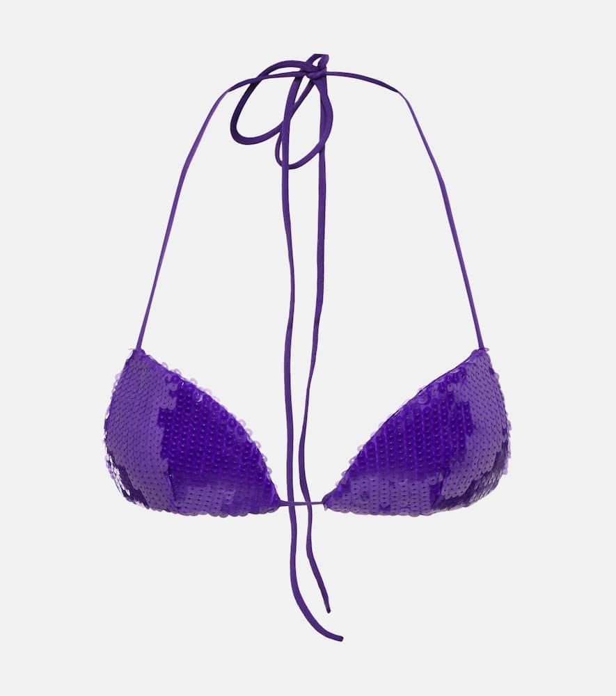 laquan smith sequined halterneck bra top