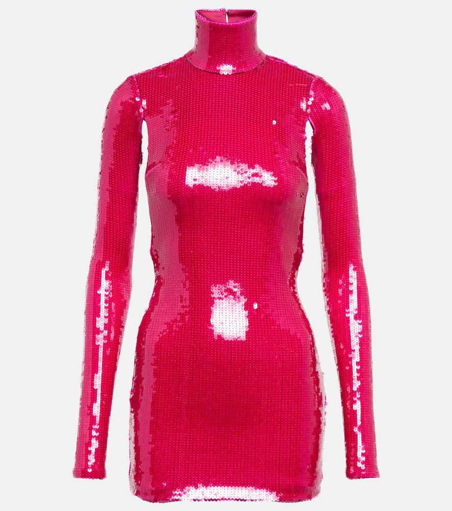 laquan smith sequined turtleneck minidress