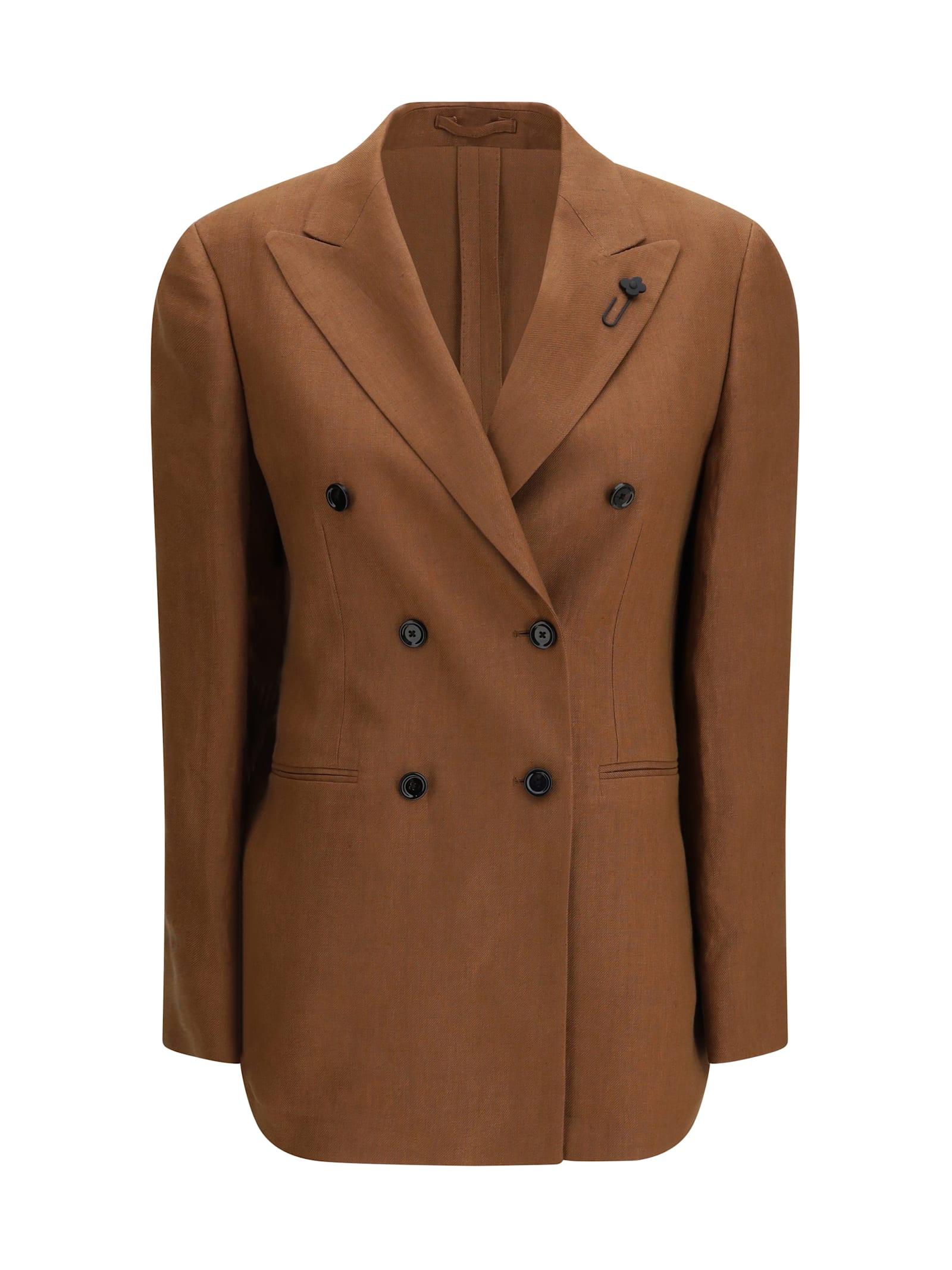 lardini double-breasted linen blazer