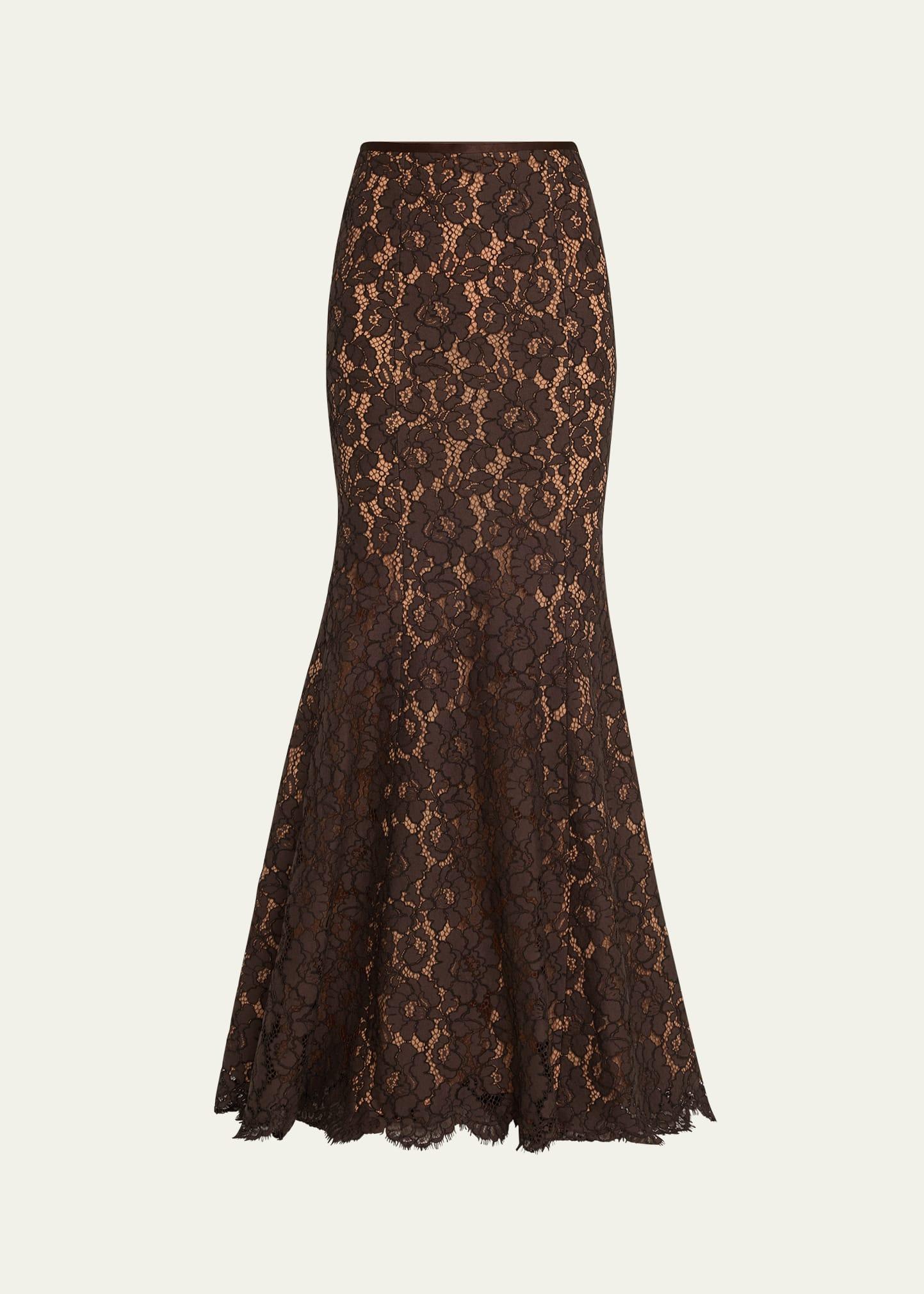 large floral lace long fishtail skirt