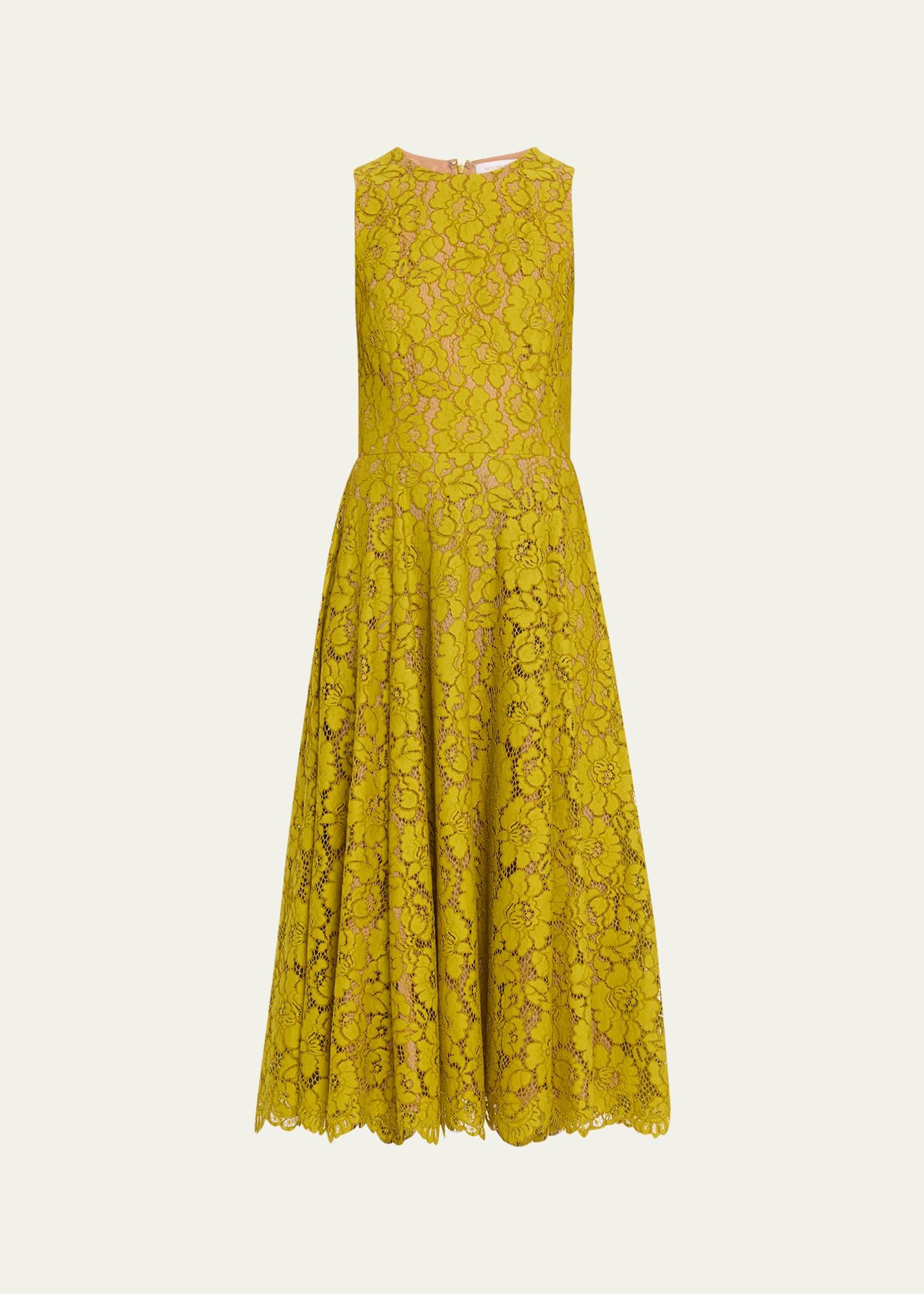 large floral lace sleeveless midi dress