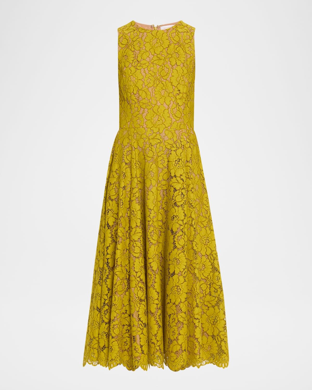 large floral lace sleeveless midi dress