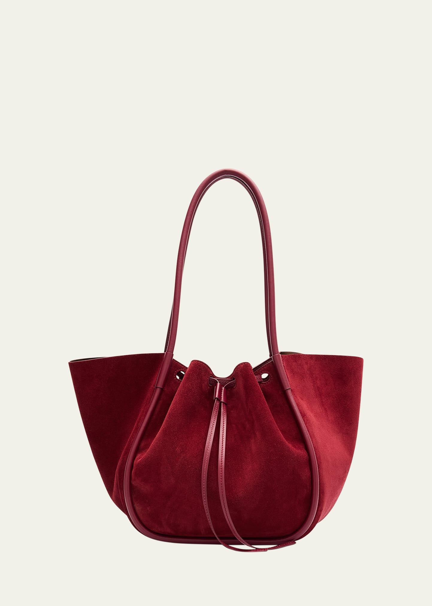 large ruched suede tote bag