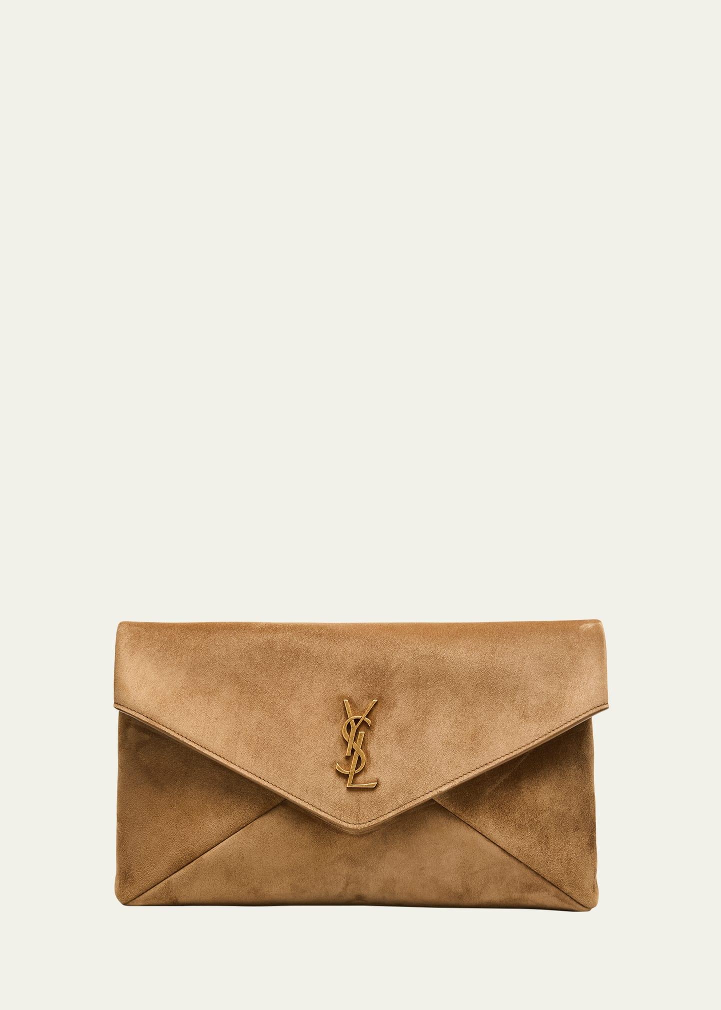large ysl envelope flap clutch bag in suede