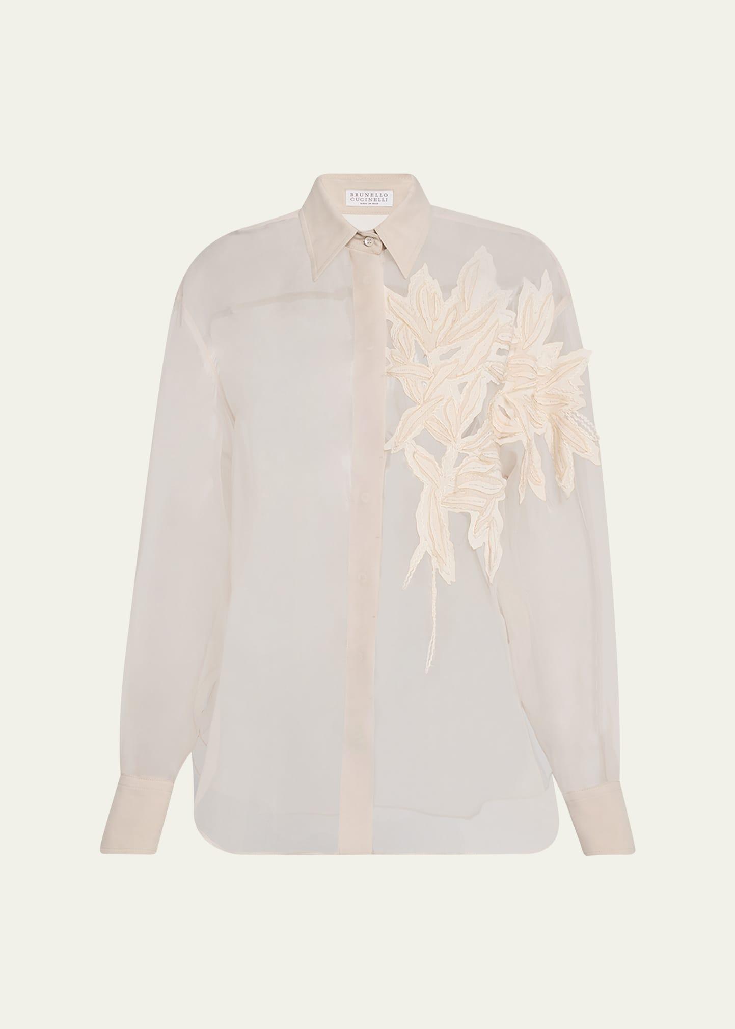laser cut crispy silk chiffon blouse