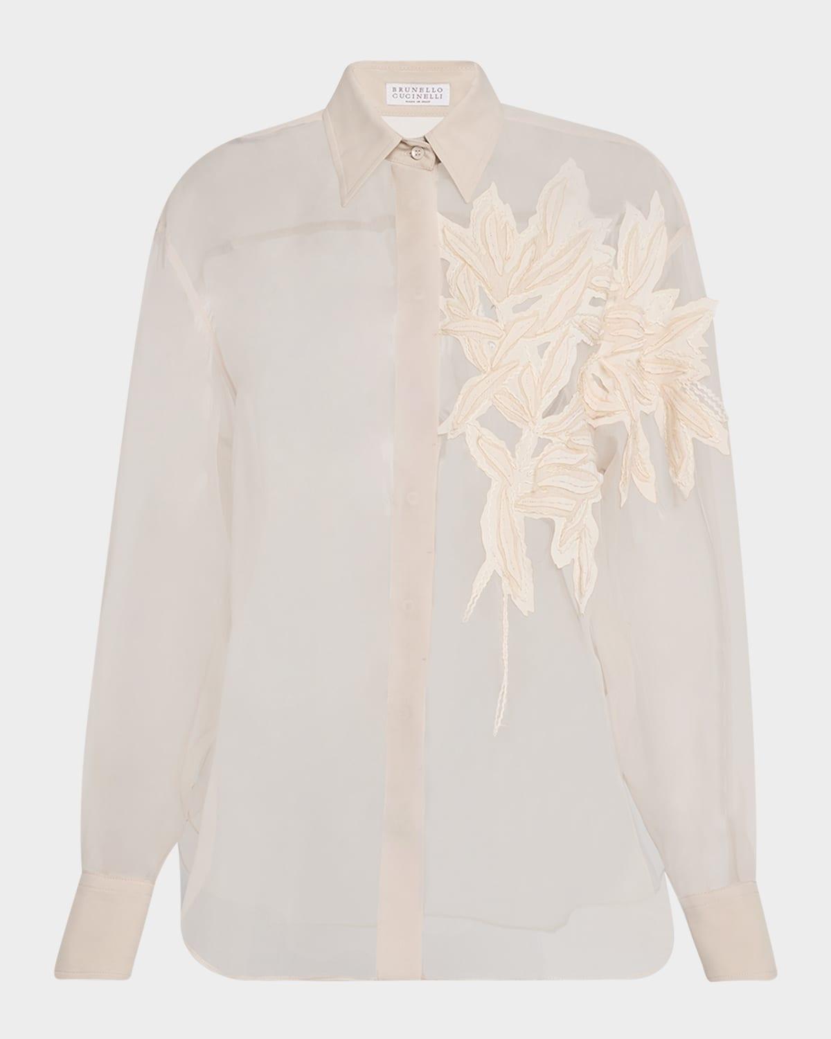 laser cut crispy silk chiffon blouse
