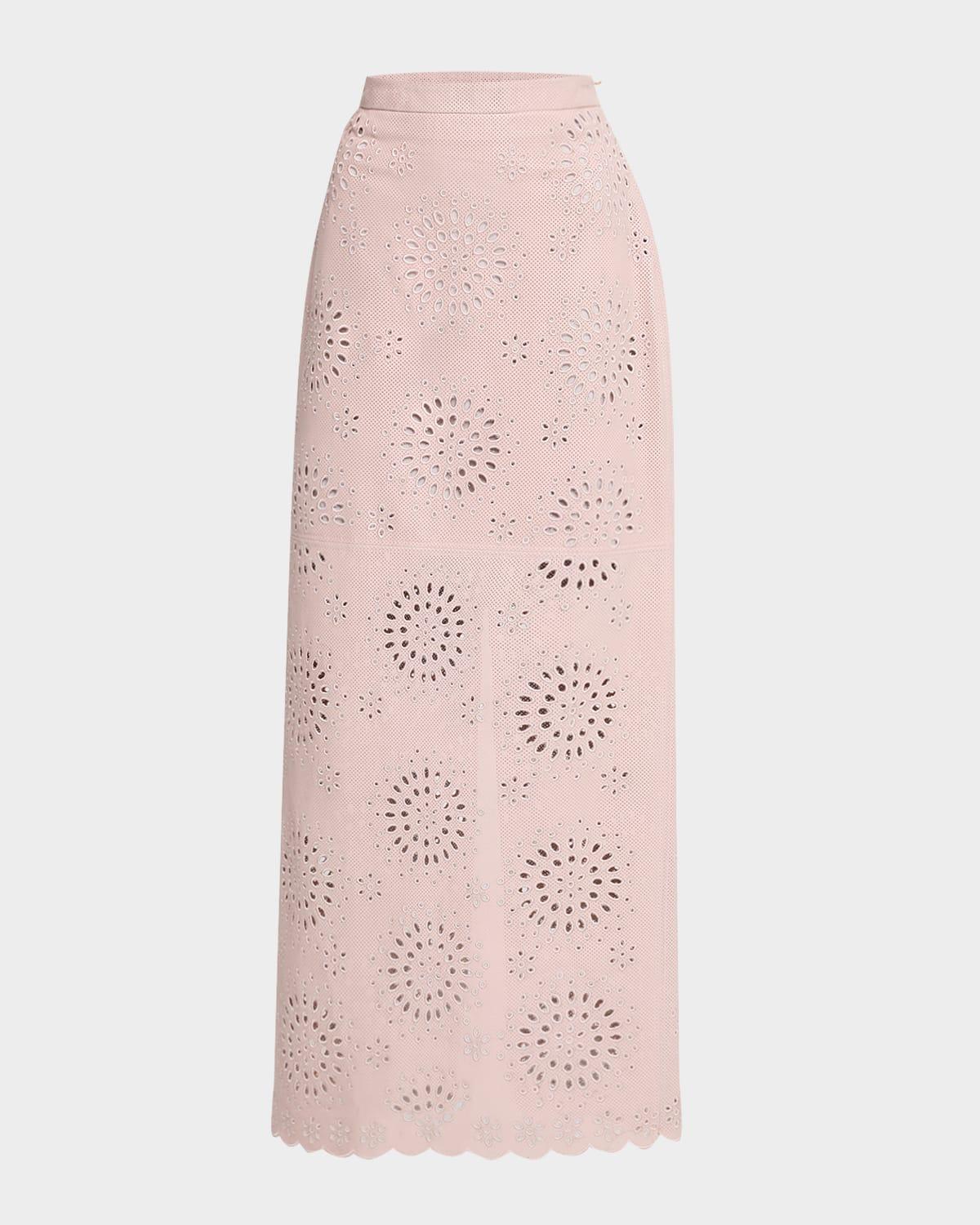laser-cut floral lace leather skirt