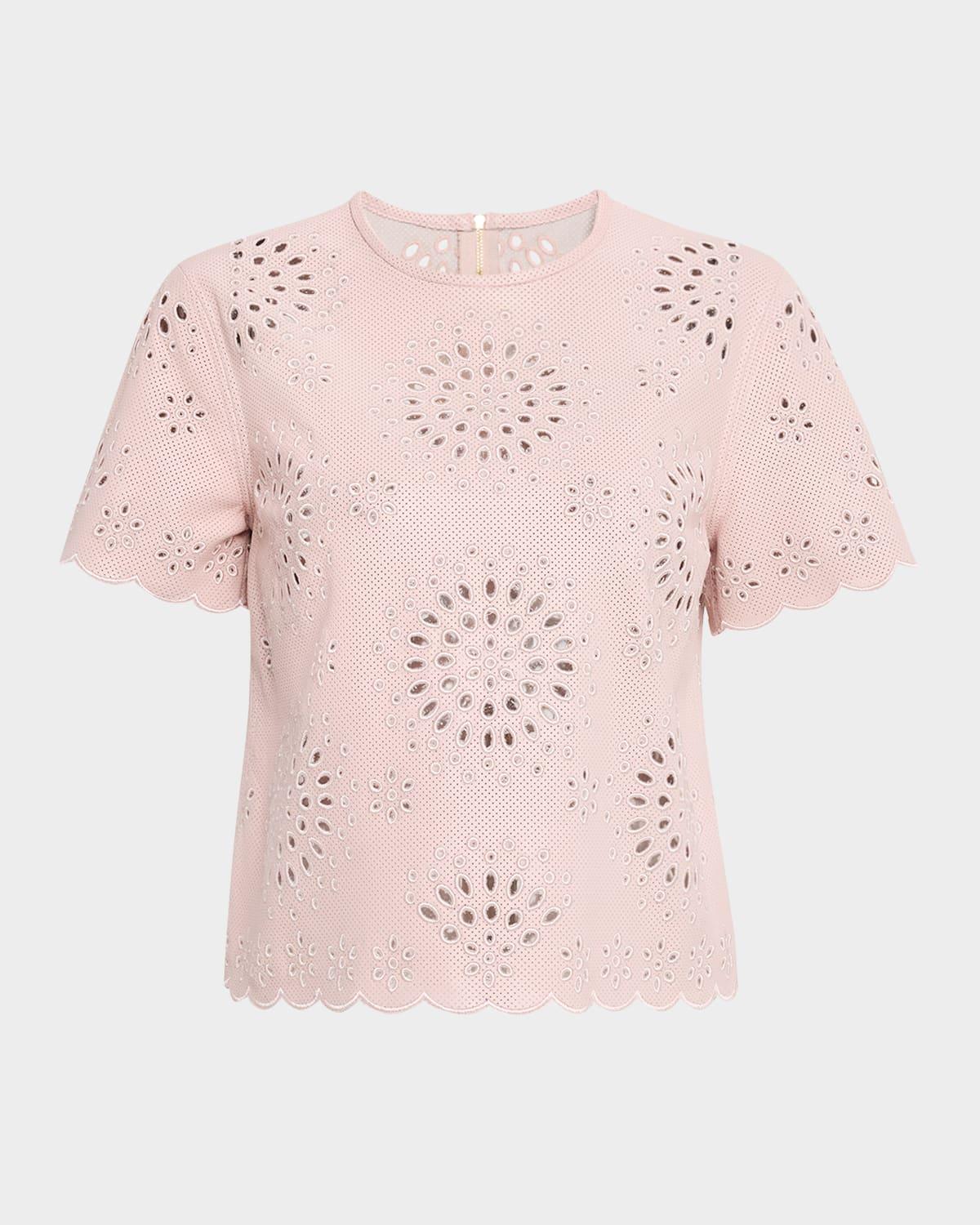 laser-cut floral lace leather top
