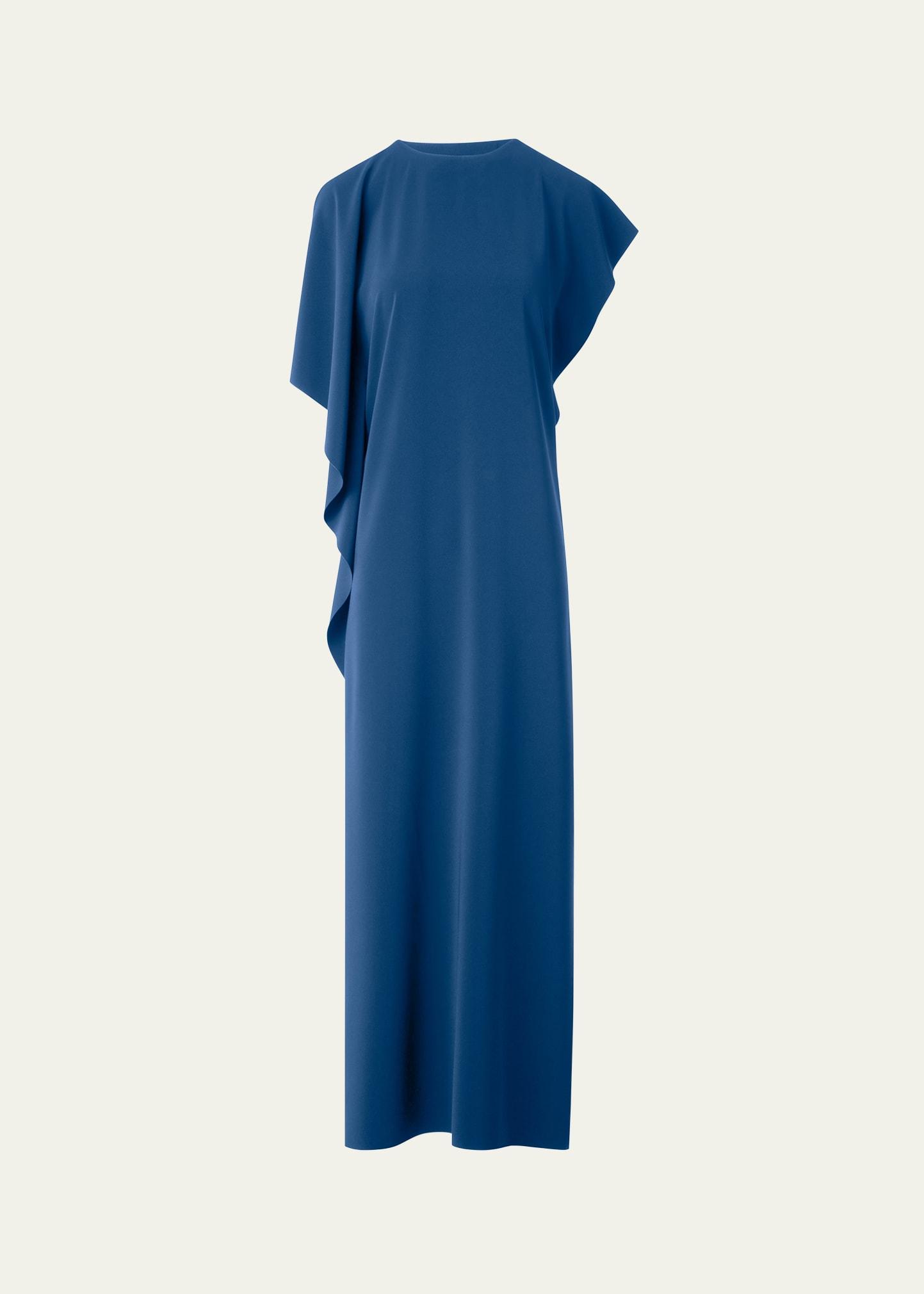 lasercut off-shoulder drape midi dress