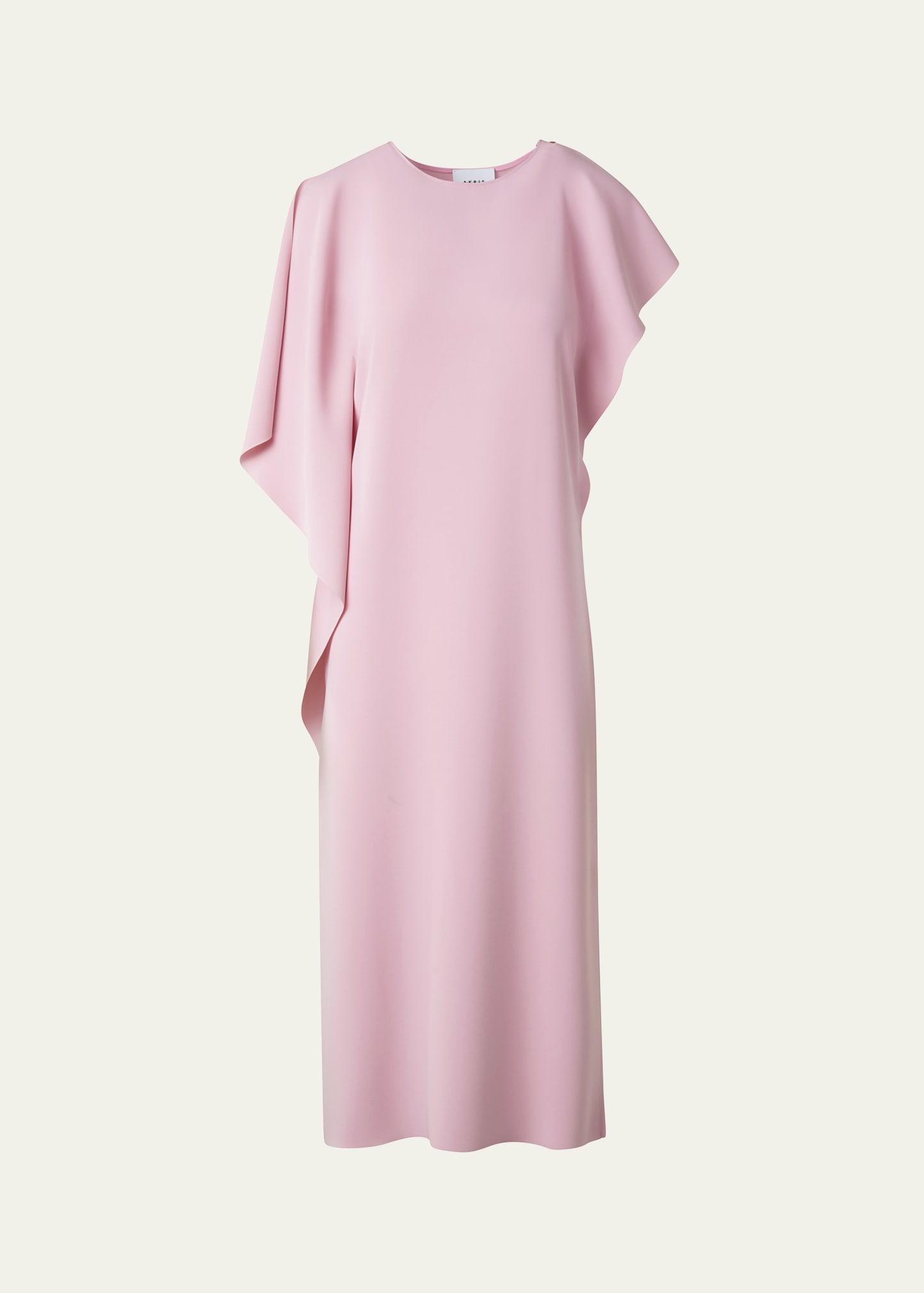 lasercut shoulder-drape midi dress