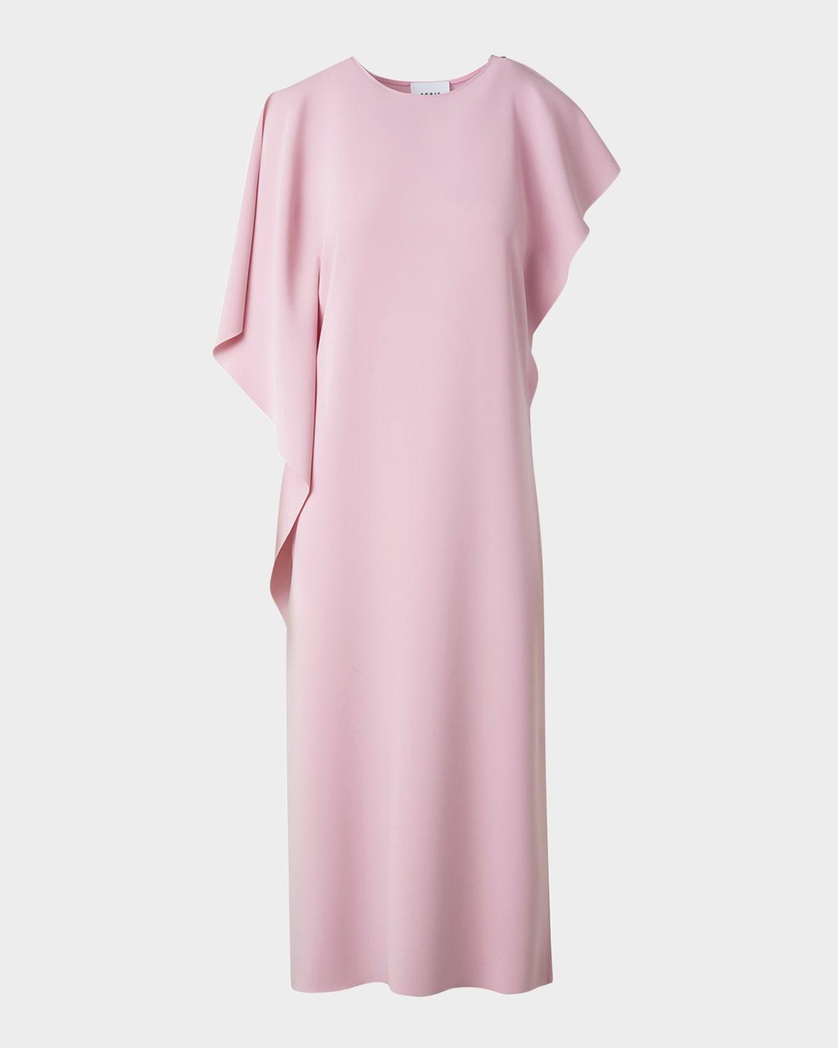 lasercut shoulder-drape midi dress