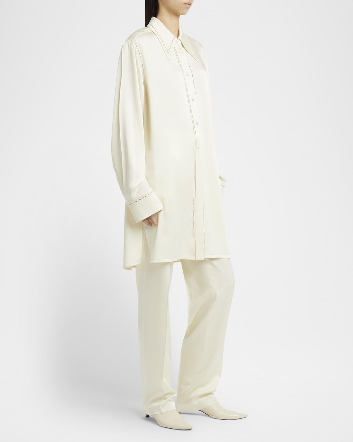 lattice-inset button-down tunic shirt