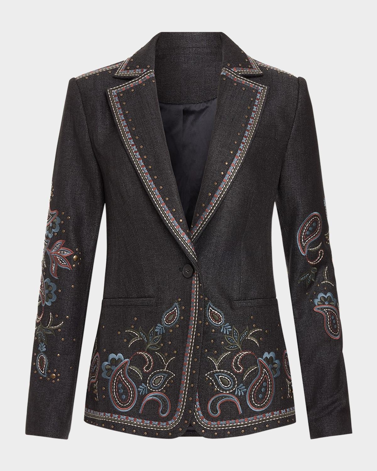 laura embroidered denim blazer