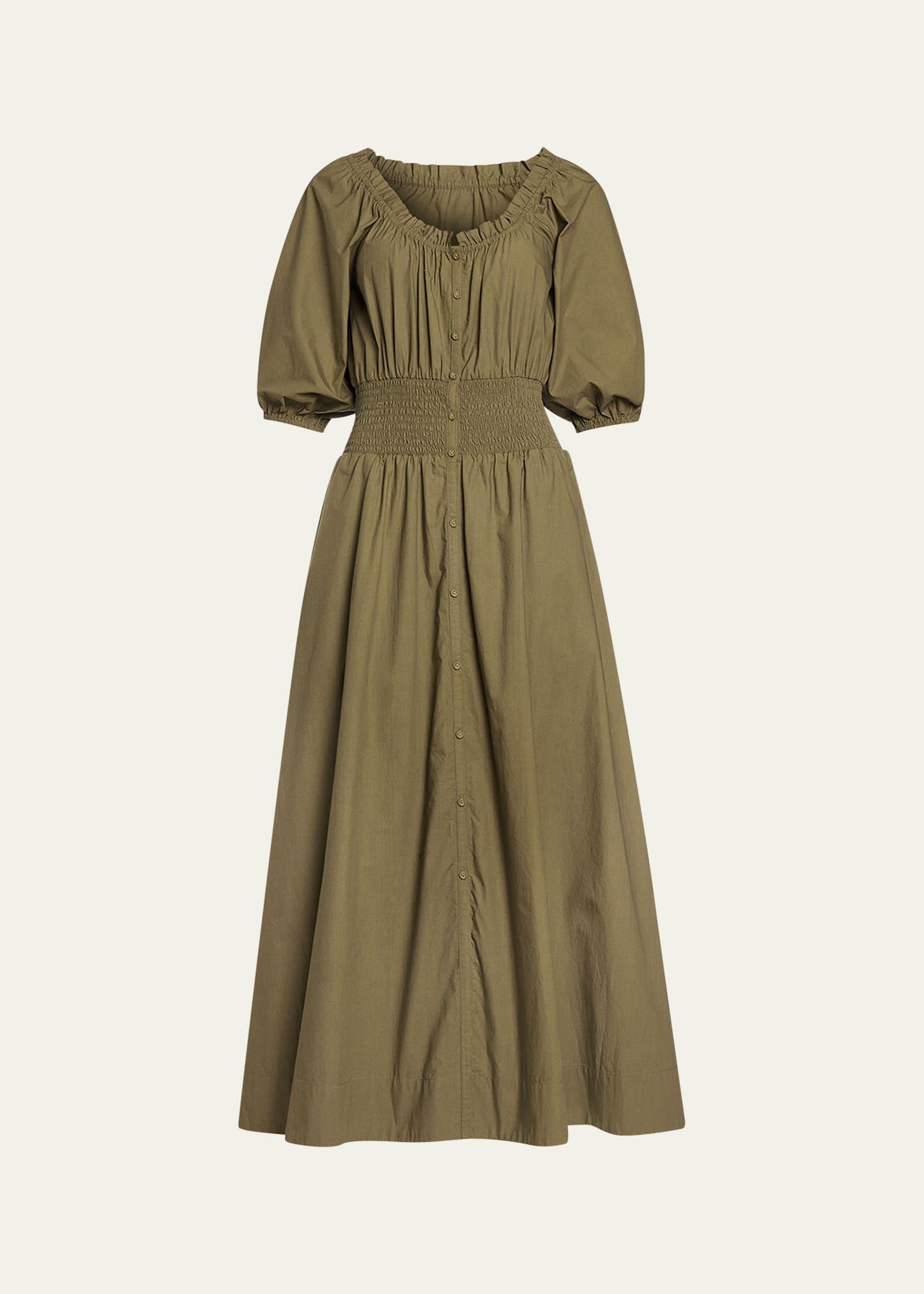 laura puff-sleeve midi shirtdress