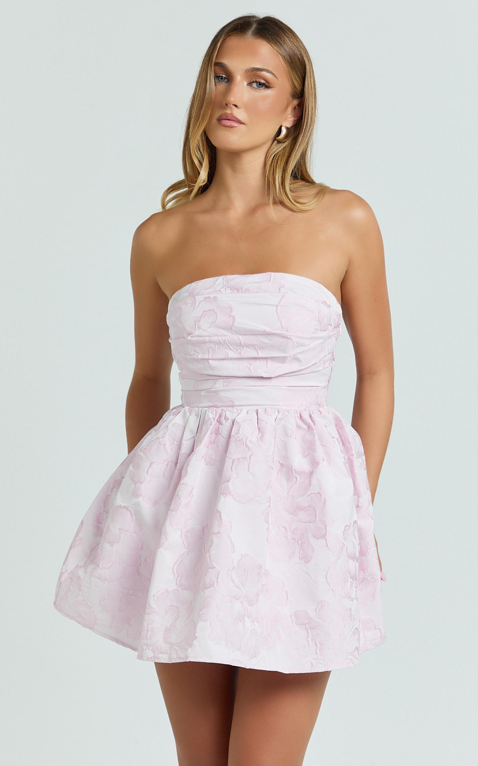 laure mini dress - strapless jacquard dress in pink
