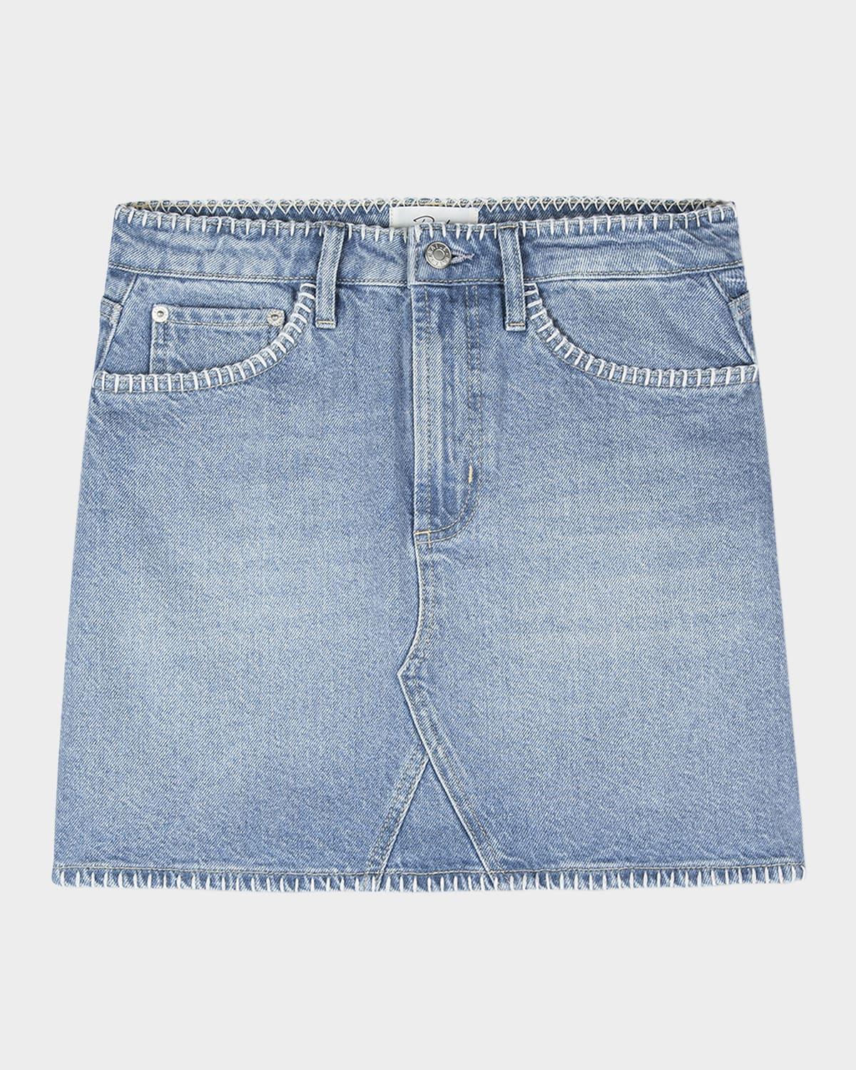 laurel blanket stitch denim mini skirt