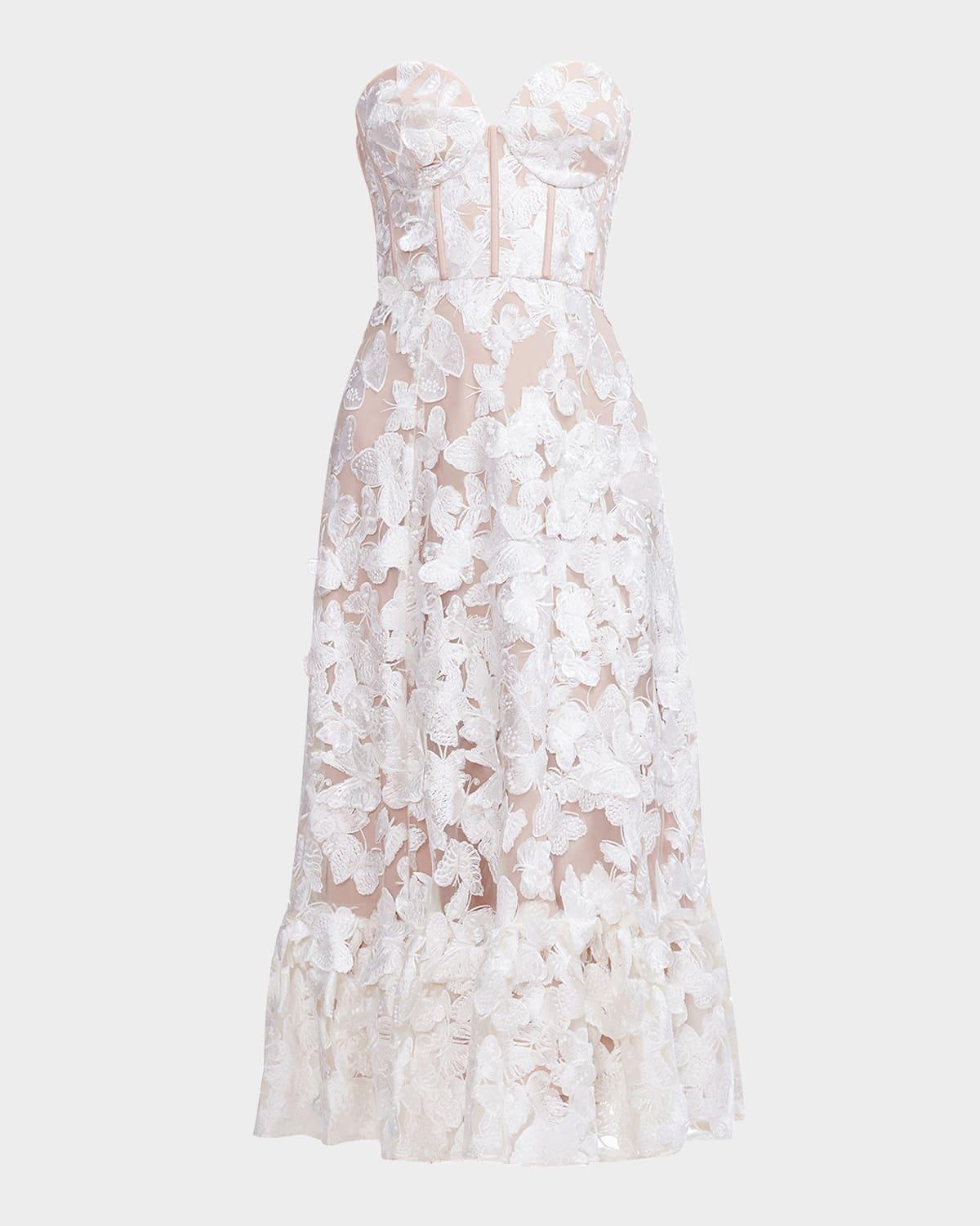 lauren butterfly-embroidered corset midi dress