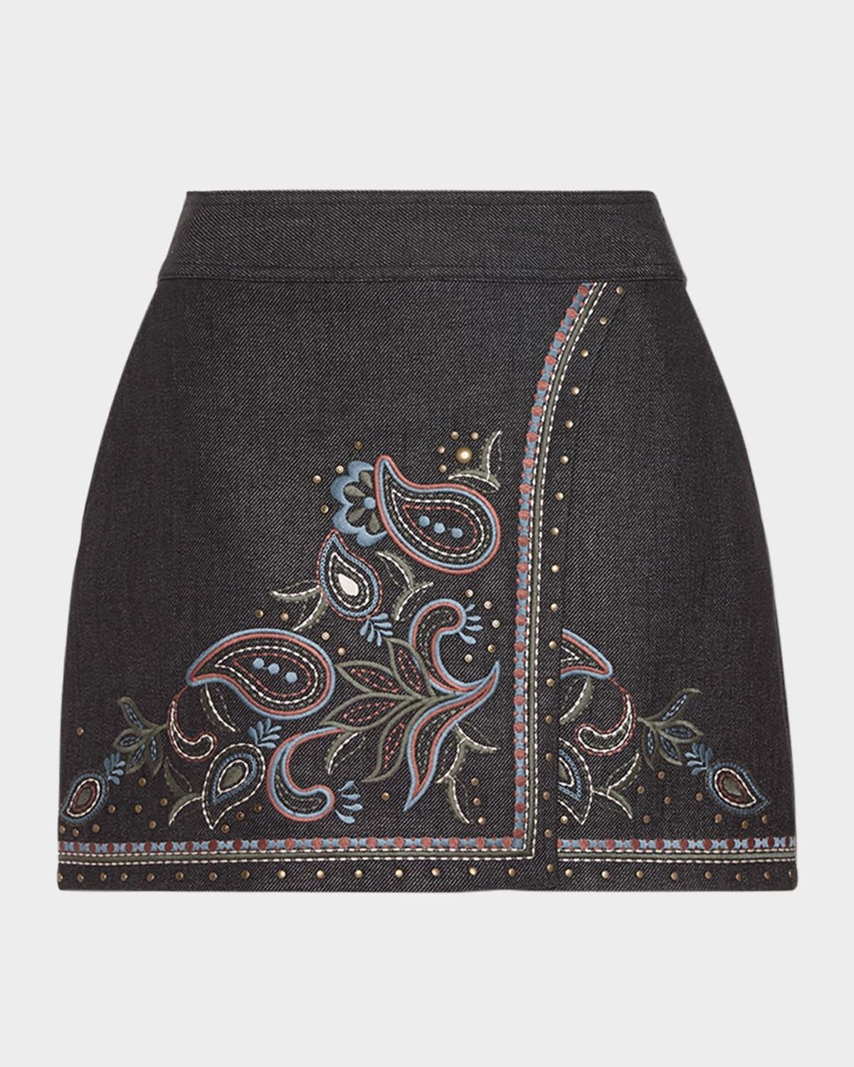 lauren embroidered denim mini skirt